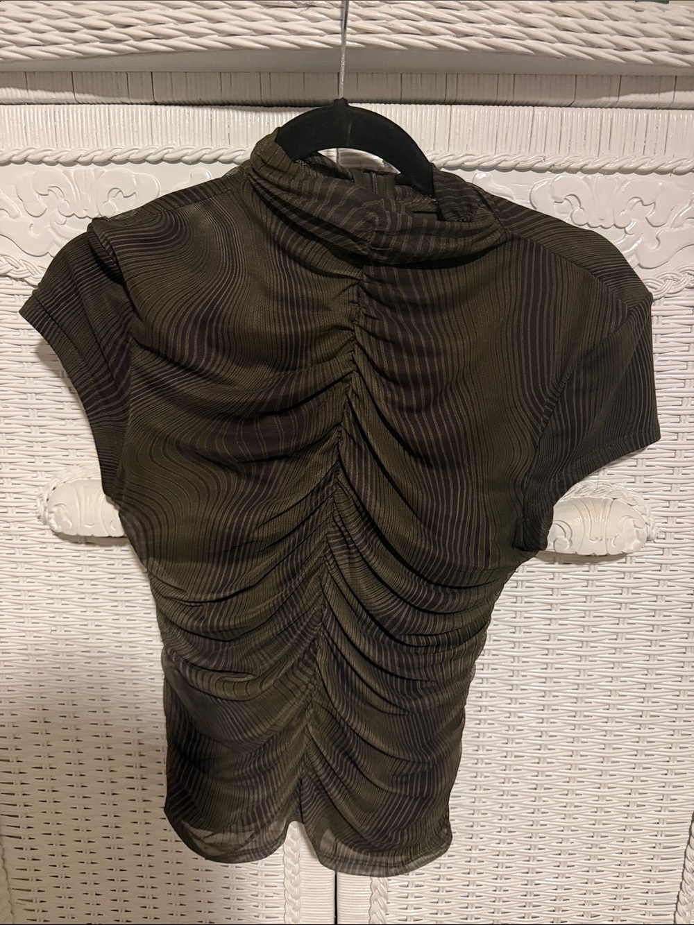 Zara Ruched Olive Green Short Sleeve Top
